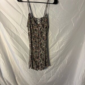 American Eagle Earthy Floral Lace-Up Mini Slip Dress Spaghetti Strap Sz XL